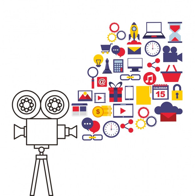 Video marketing iconos de línea plana