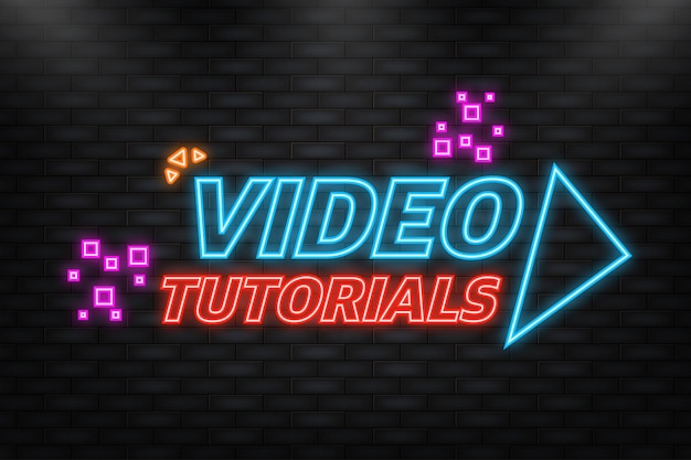 Video tutorial icono de neón sobre fondo azul Video tutorial banner