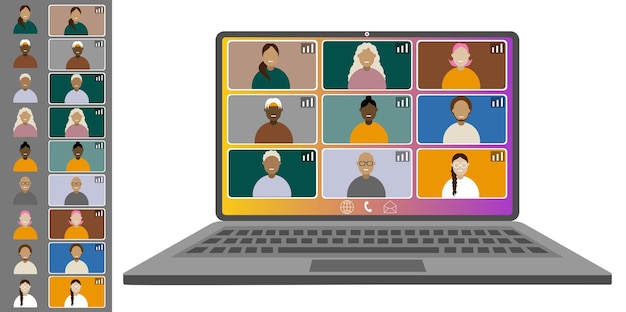 Videoconferencia trabajando desde casa Colegas de diferentes nacionalidades y edades hablan