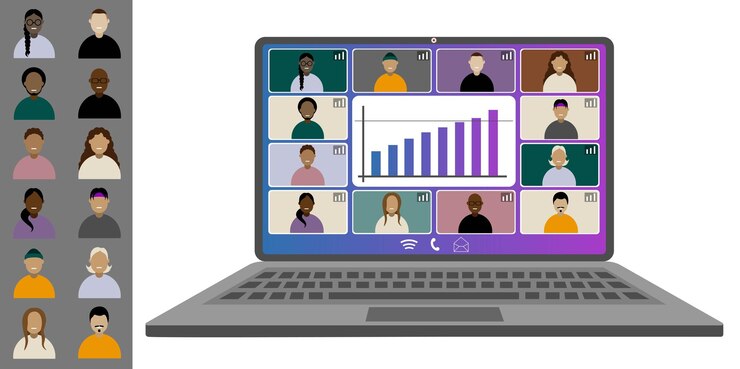 Vector videoconferencia trabajando desde casa colegas de diferentes nacionalidades y edades hablan