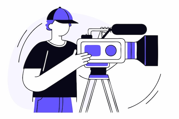 Videógrafo filmando con una cámara de video profesional Ilustración vectorial