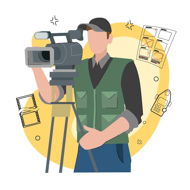 Videógrafo en el lugar de trabajo profesión personas vector ilustración estilizada