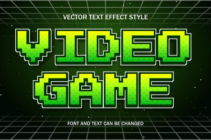 Vector videojuego pixel art texto editable efecto fuente retro estilo vintage juegos plantilla fondo diseño