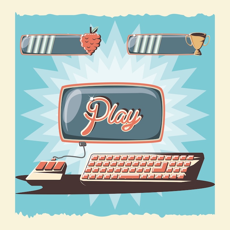 Vector videojuego retro con diseño de ilustración de vector de computadora