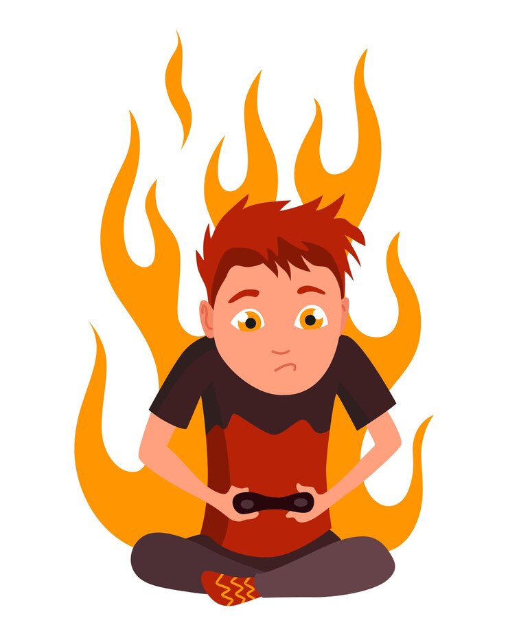 Vector videojuegos para niños niño jugando apasionadamente con el joystick en la consola de juegos adicción a los videojuegos para niños adolescente alegre ilustración vectorial de diseño plano