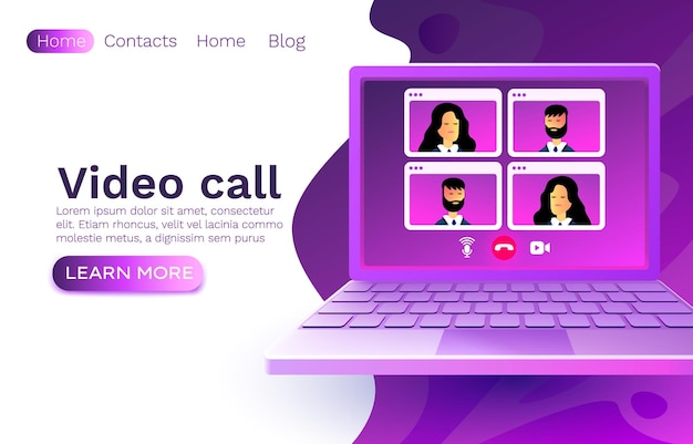 Videollamada, chat portátil, concepto de conversación de personas, aplicación de banner web