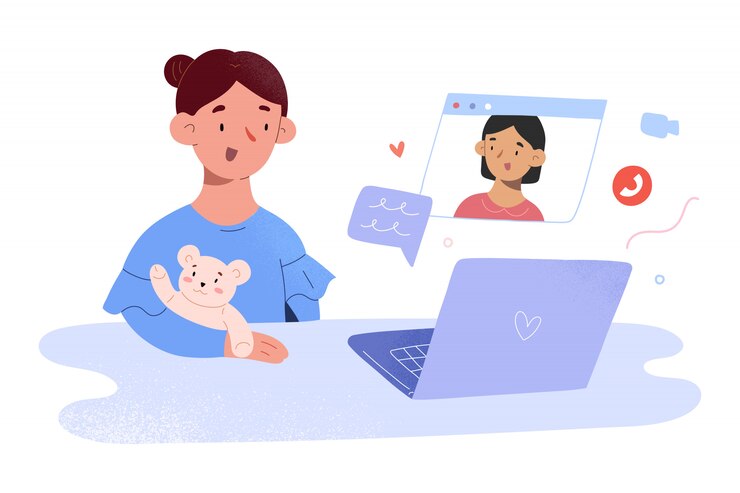 Vector videollamada para niños, niñas pequeñas hablando por videoconferencia