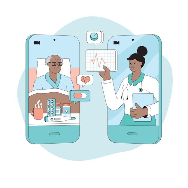 Videollamada de paciente médico en línea Concepto de telesalud Consulta de paciente médico remoto
