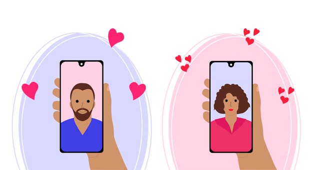 Videollamada con su ser querido Una mano sostiene un teléfono inteligente con un hombre y una mujer en la pantalla