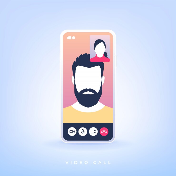 Vector videollamada en un teléfono inteligente.