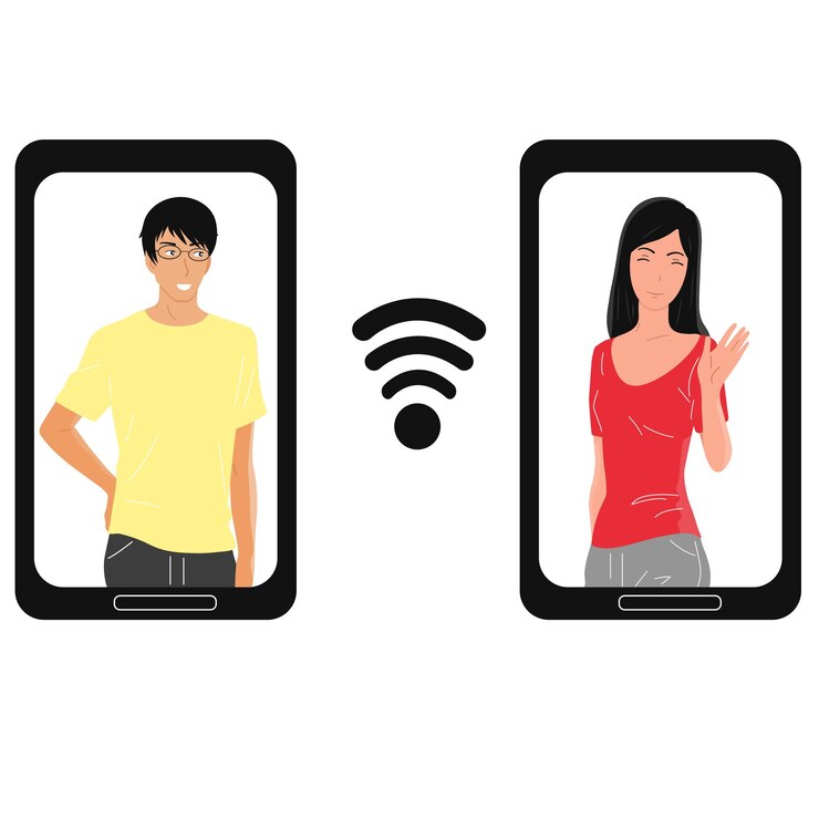 Vector videollamada en teléfono móvil comunicación de personas ilustración vectorial