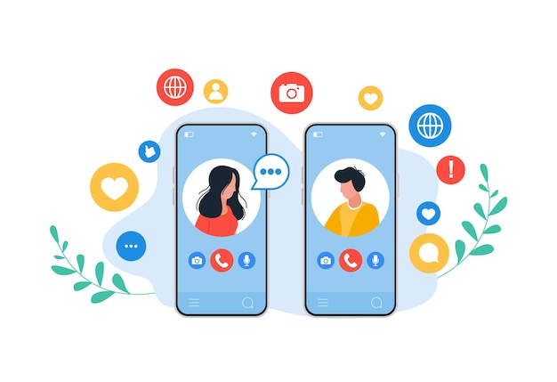 Videollamadas de amigos en los teléfonos Redes sociales chateando con el teléfono