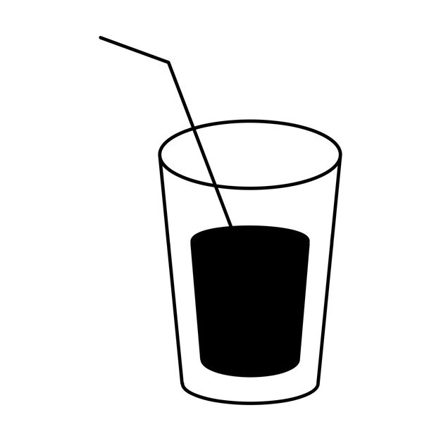 Vidrio de bebida con ilustración vectorial del icono de la línea de paja