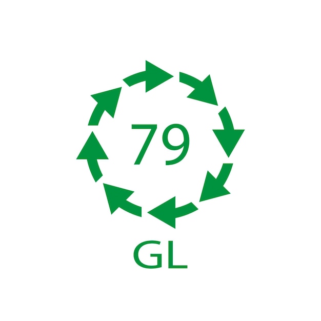 Vidrio chapado en oro Código de reciclaje de vidrio 79 GL Ilustración vectorial