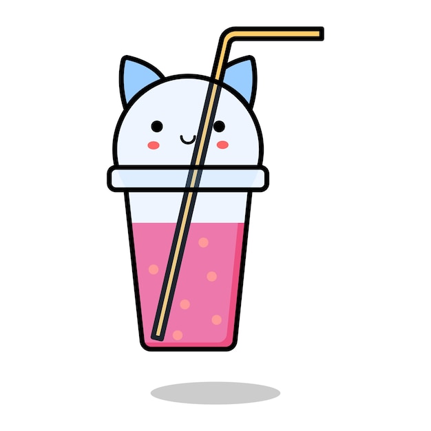 Vidrio con cóctel rosa vidrio con orejas de gato vidrio sonriente ilustración vectorial