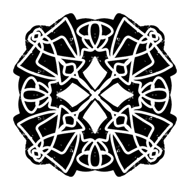 Vidrio de colores Mandala Elemento simétrico negro texturizado en elemento vectorial de estilo tallado en lino