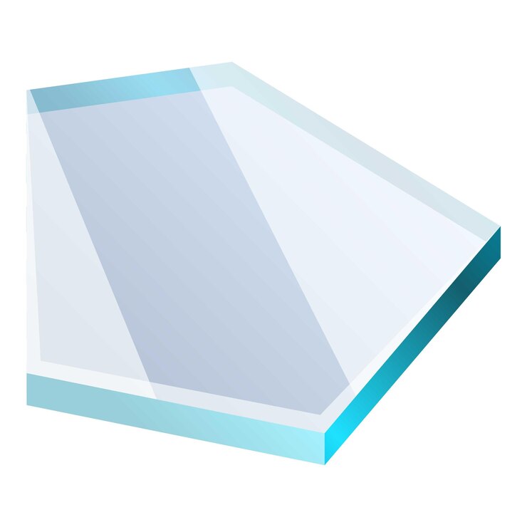 Vector vidrio de forma hexagonal que refleja la luz con bordes azules