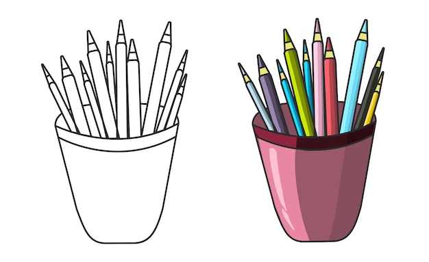 Vidrio con lápices para colorear ilustración vectorial del libro