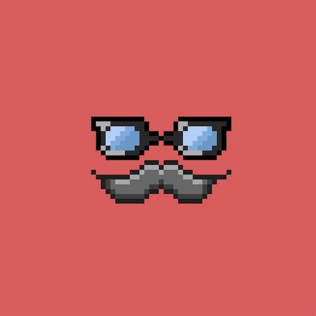 vidrio negro y bigote en estilo pixel art