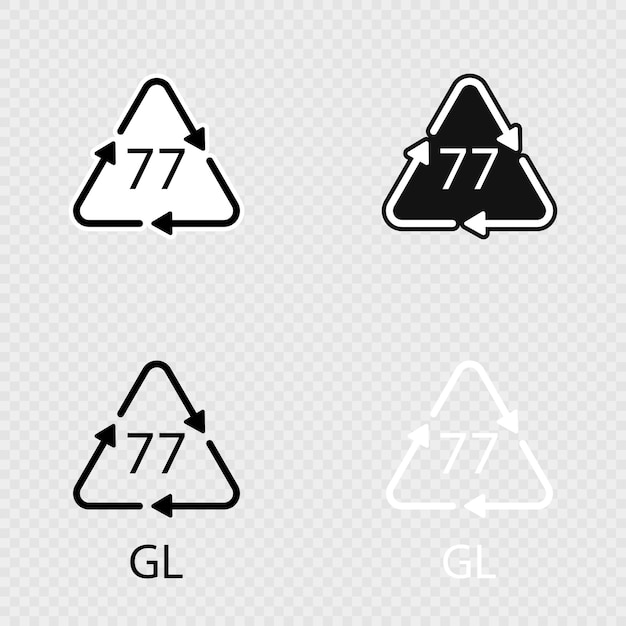 Vidrio recubierto de cobre Código de reciclaje de vidrio 77 Conjunto GL Ilustración vectorial