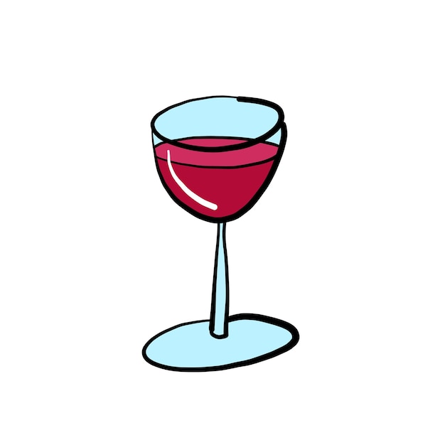 vidrio transparente con vino rojo ilustración de dibujos animados caricatura fondo blanco objeto aislado