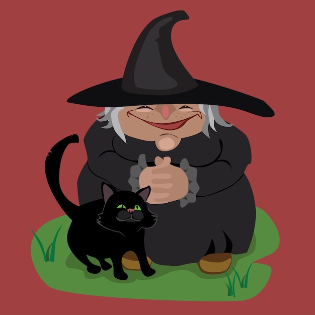 Una vieja bruja con un gato.