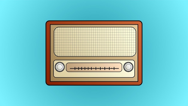 Vieja y hermosa radio retro hipster para escuchar música de los años 70, 80 y 90 con un fondo azul