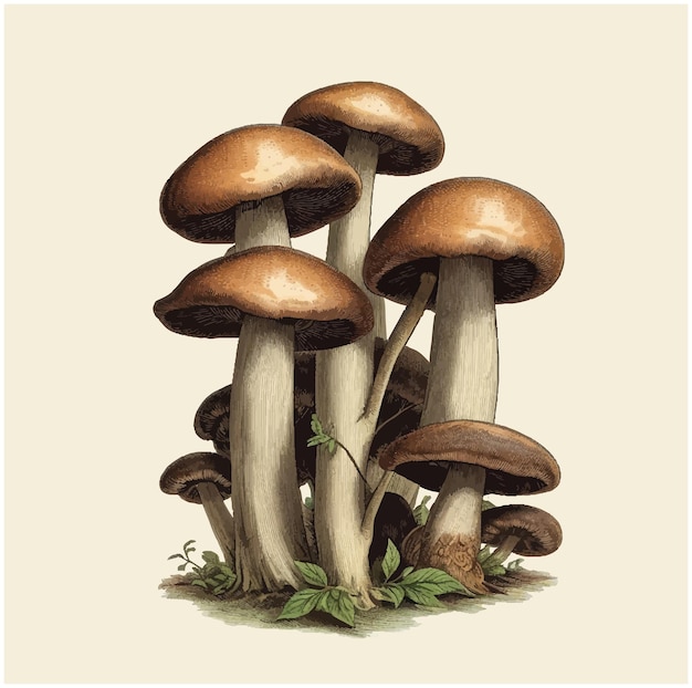 Vector vieja ilustración de un hongo shiitake 07