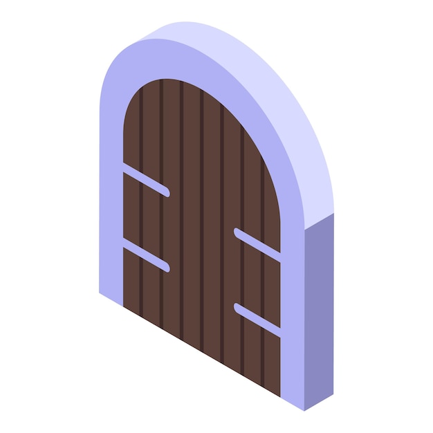 Vieja puerta de madera con detalles metálicos vista isométrica