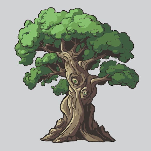 Viejo árbol aislado sobre fondo gris Ilustración vectorial