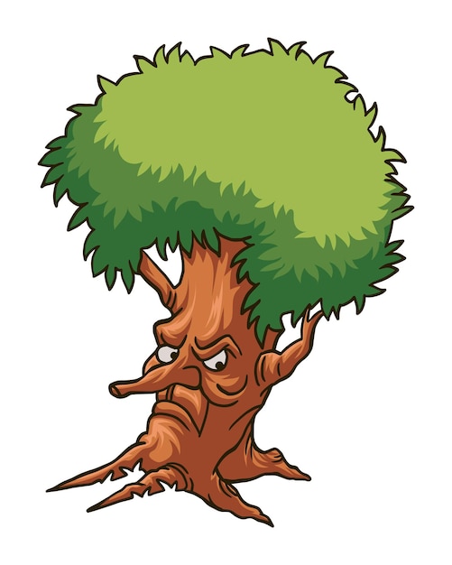 viejo, árbol, caricatura, vector, ilustración