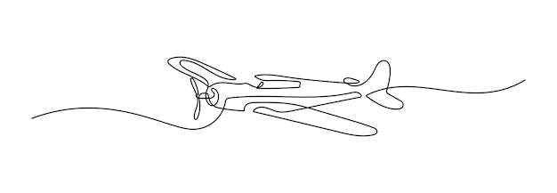 Viejo avión volando en línea Arte continuo de una sola línea Línea editable