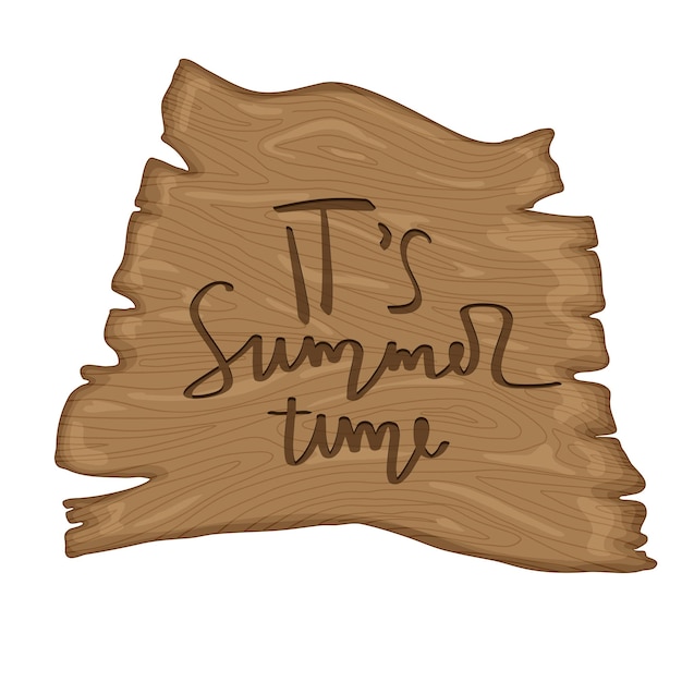 Viejo cartel de madera en estilo de dibujos animados retro aislado sobre fondo blanco su horario de verano
