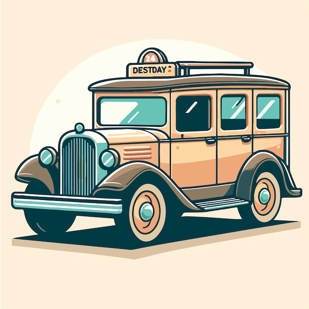 Viejo coche vectorial con un diseño de dibujos animados plano simple y minimalista