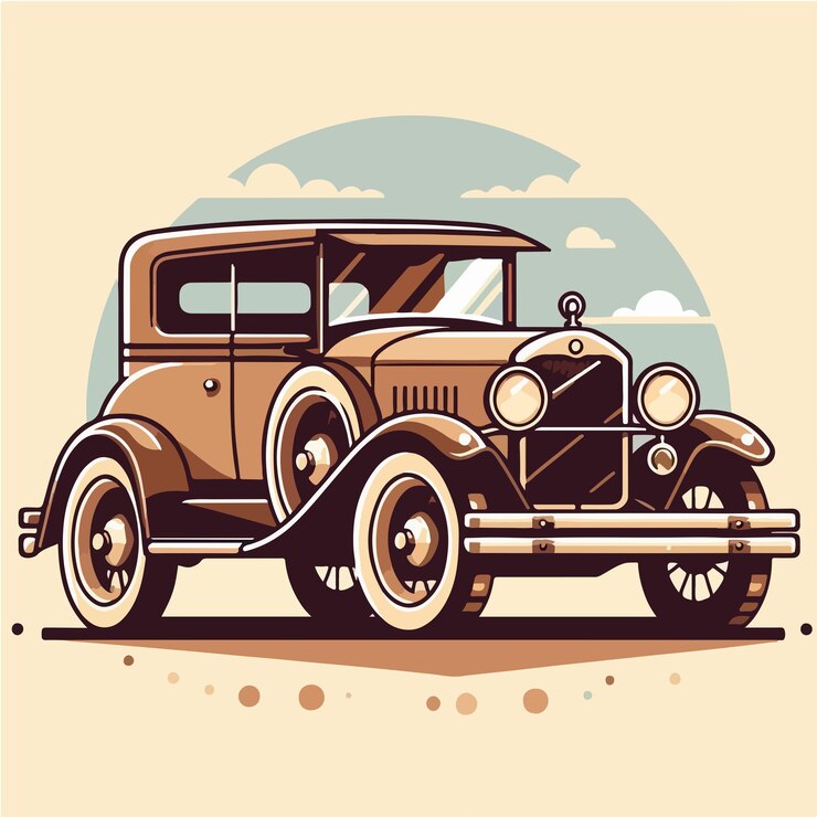 Vector viejo coche vectorial con un diseño de dibujos animados plano simple y minimalista