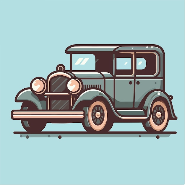Viejo coche vectorial con un diseño de dibujos animados plano simple y minimalista