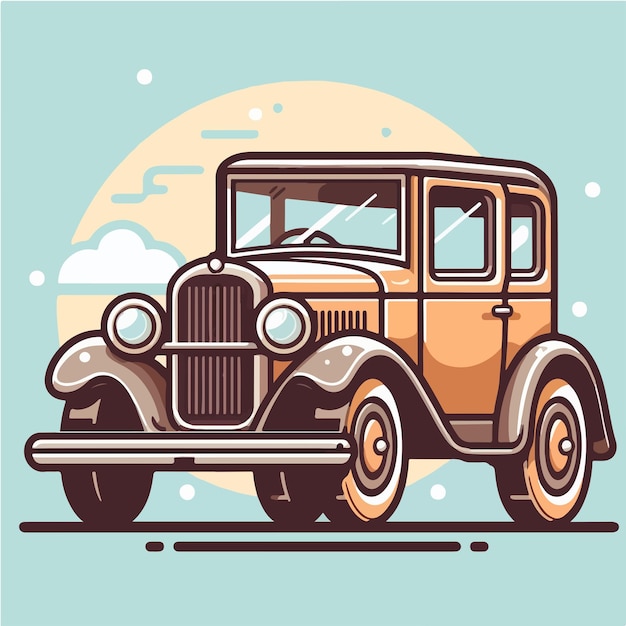 Viejo coche vectorial con un diseño de dibujos animados plano simple y minimalista