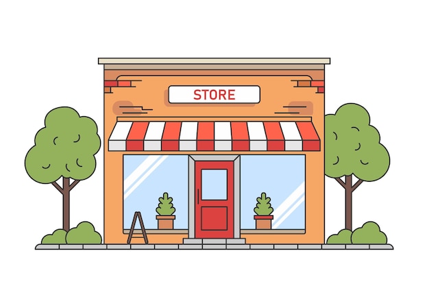 Viejo escaparate vintage Exterior de la tienda Compra Ilustración vectorial plana