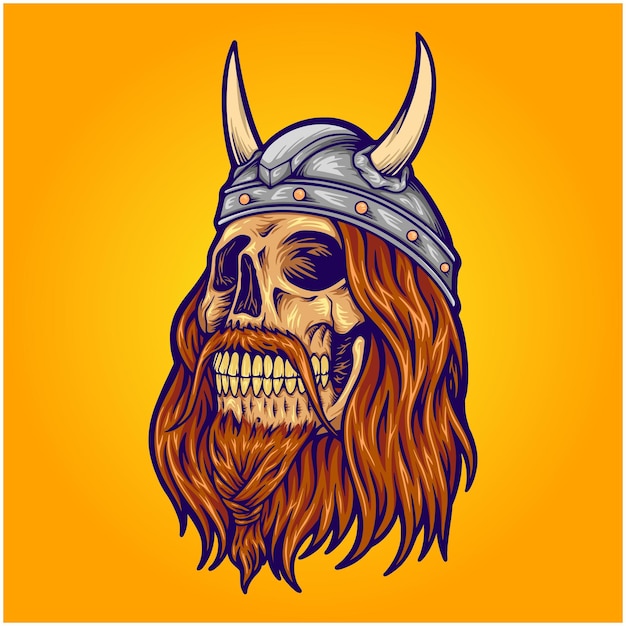 Viejo hombre cráneo vikingo ilustración