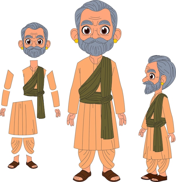 el viejo hombre indio modelo hoja ilustración de dibujos animados
