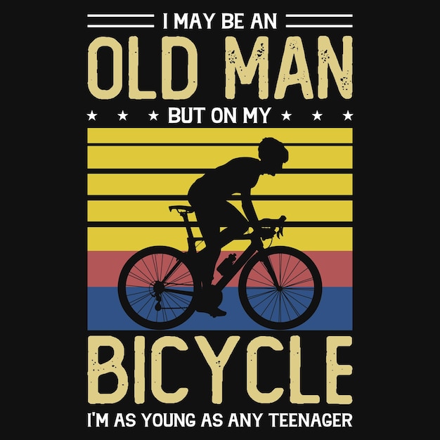 Viejo hombre montando en bicicleta diseño de camiseta vintage