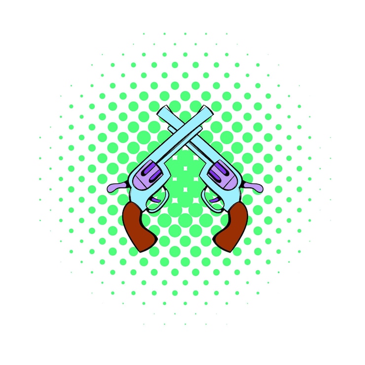 Vector viejo icono de revólveres en estilo cómic sobre un fondo blanco