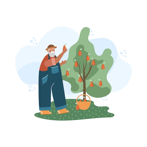 Viejo jardinero trabajando ilustración vectorial plana
