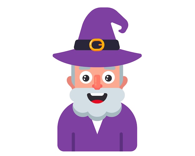 Un viejo mago canoso con túnica y sombrero.