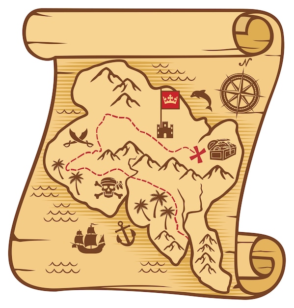 Viejo mapa pirata de la isla del tesoro