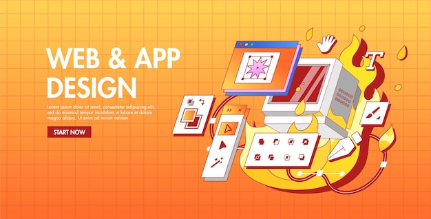 Un viejo ordenador lento quemado en un fuego Programa para UI UX Designer Illustrator