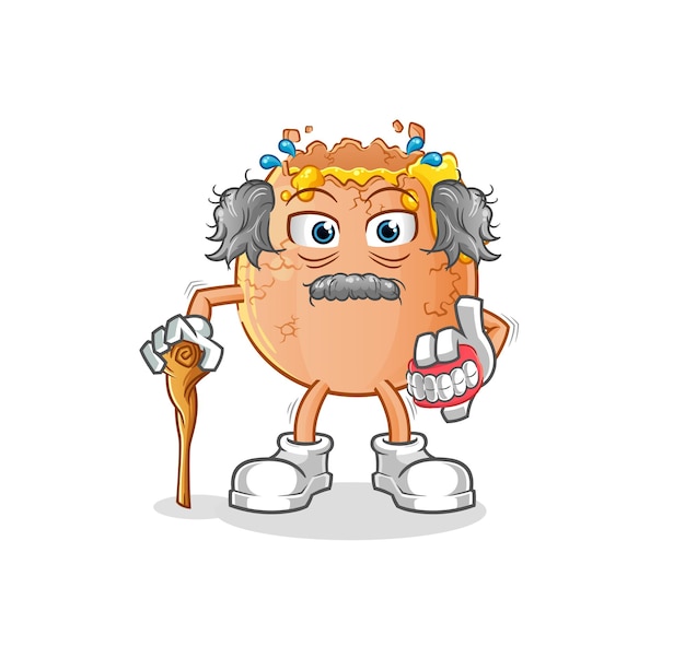 Viejo de pelo blanco de huevo roto. vector de personaje