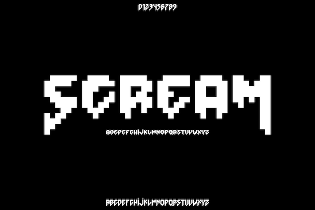 Viejo Screen Scream Diseño de fuentes creativas de píxeles vectoriales de pantalla de alfabeto