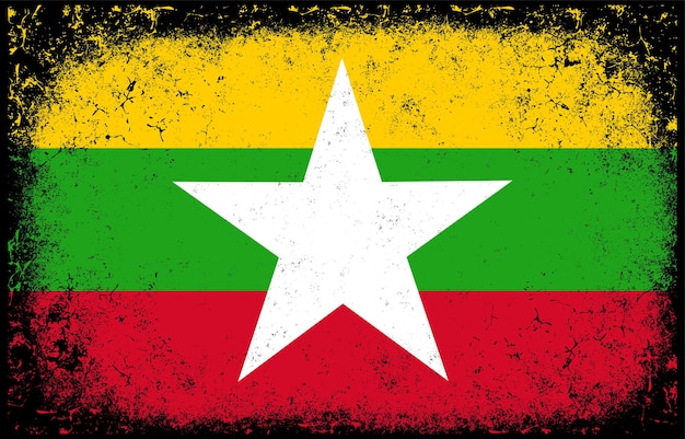 Viejo, sucio, grunge, vendimia, myanmar, bandera nacional, plano de fondo