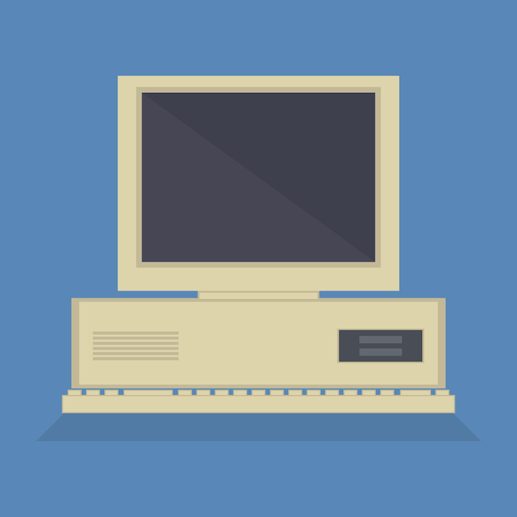 Vector viejo teclado de computadora retro cpu y monitor nostalgia tecnológica de los 90